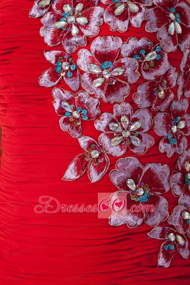 Red Column / Sheath Strapless Beading Short Prom Dress Mini-length Chiffon