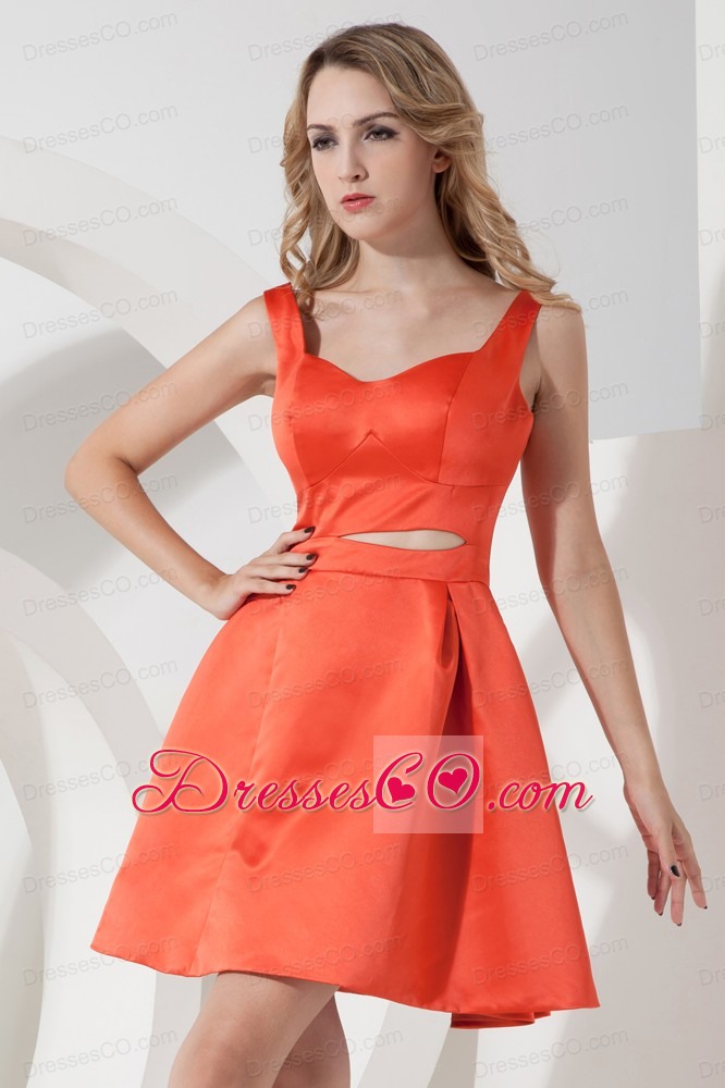 Orange Red A-line / Princess Prom Dress Straps Mini-length Satin