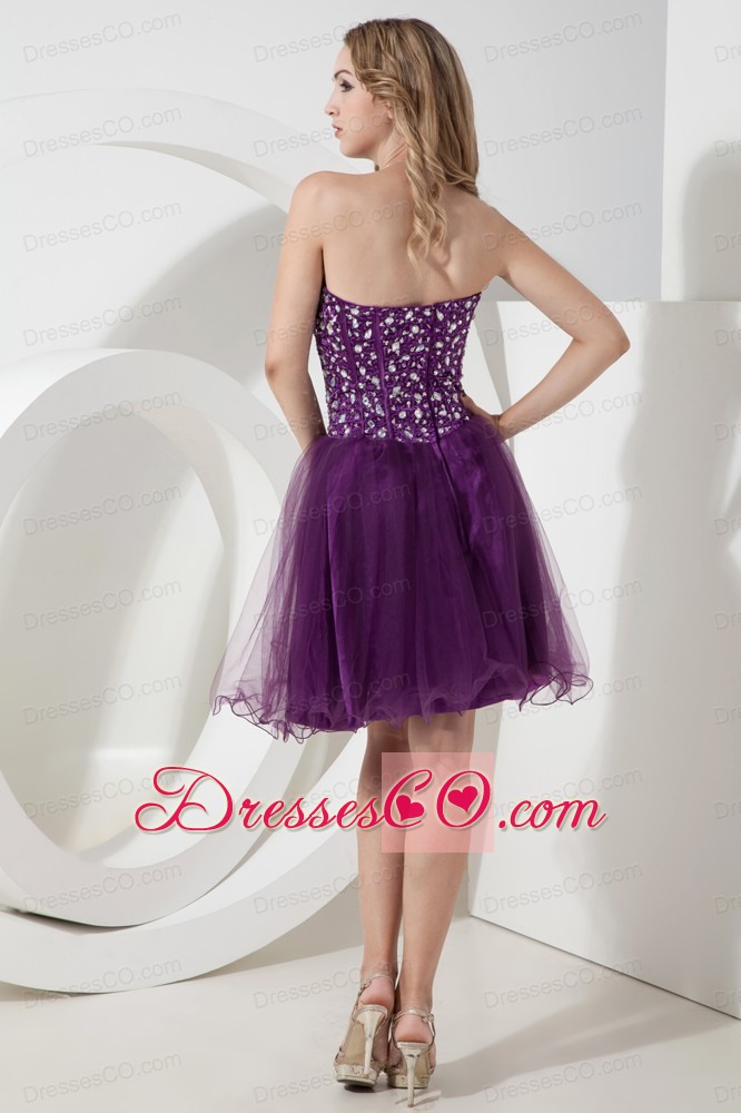 Purple A-line / Princess Beading Short Prom Dress Knee-length Organza