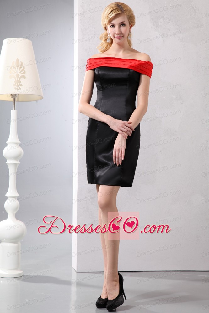 Red And Black Column Off The Shoulder Mini-length Taffeta Ruching Prom Dress