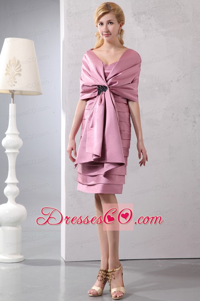 Discout Pink Column Ruffled Layers Dama Dress For Quinceanera Knee-length Taffeta