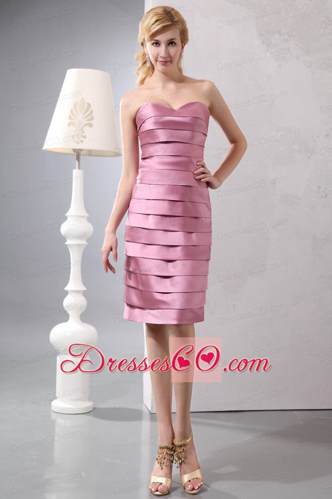 Discout Pink Column Ruffled Layers Dama Dress For Quinceanera Knee-length Taffeta
