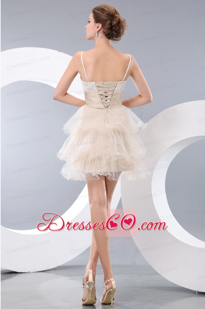 Luxurious Champagne A-line / Princess Straps Bowknot Short Prom / Homecoming Dress Mini-length Organza