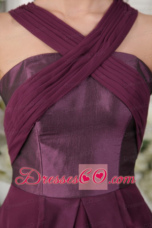 Dark Purple Column / Sheath Asymmetrical Short Satin and Chiffon Dama Dress