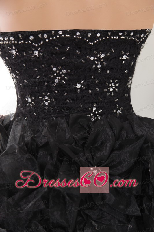 Black A-Line / Princess Short Organza Beading and Lace Prom / Homecoming Dress
