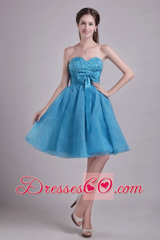 Teal A-line Short Organza Beading and Bow Prom / Homecoming Dress