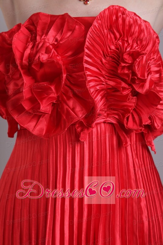 Red Empire Strapless Knee-length Taffeta Hand Madeflower And Pleat Prom / Cocktail Dress