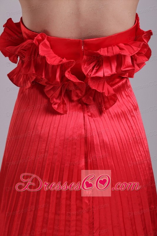 Red Empire Strapless Knee-length Taffeta Hand Madeflower And Pleat Prom / Cocktail Dress