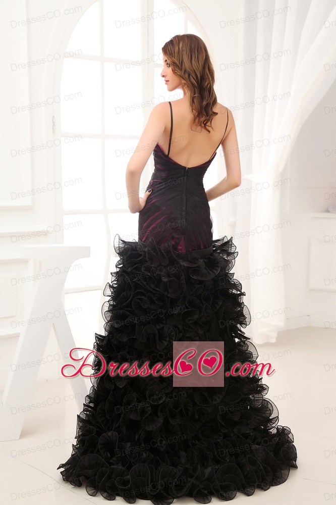 Beading and Ruffles Black High-low Column Prom Dress