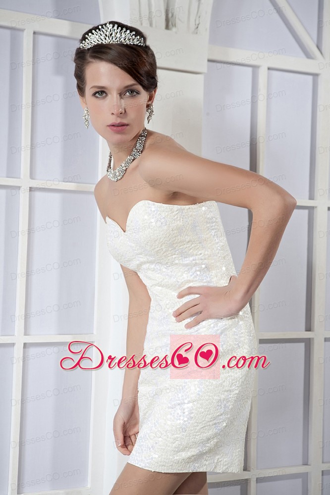 White Column Mini-length Satin And Sequin Prom Dress