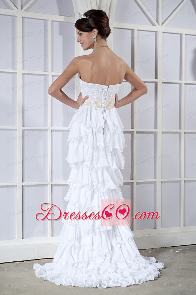 White Column High-low Chiffon Beading Prom Dress