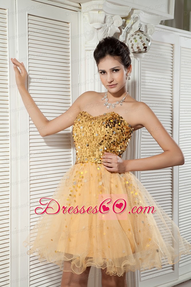 Classical Gold A-line / Princess Cocktail Dress Organza Sequins Mini-length
