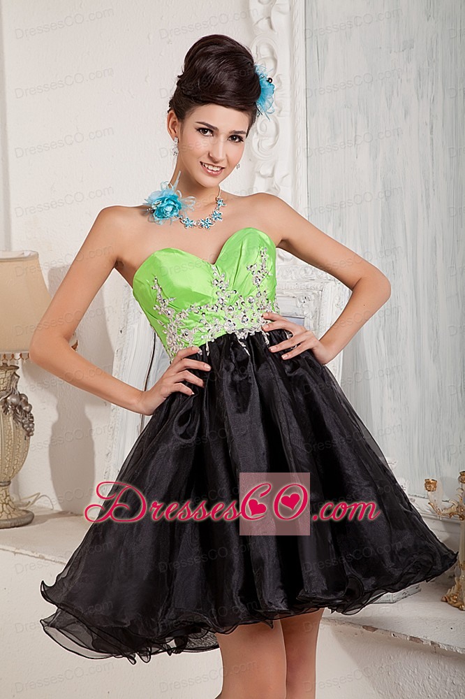 Custom Made Black And Spring Green A-line Prom / Homecoming Dress Mini-length Organza Beading