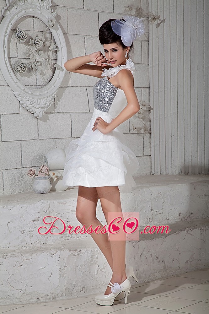 Customize White A-line One Shoulder Cocktail Dress Organza Beading Mini-length