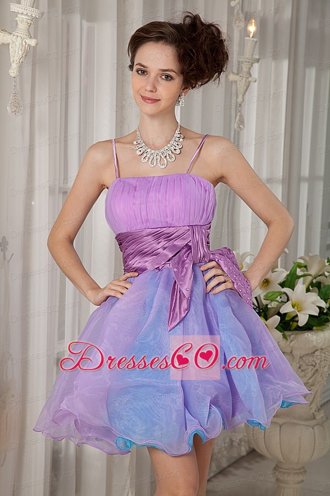 Colorful A-line / Princess Straps Cocktail Dress Organza Beading And Ruched Mini-length
