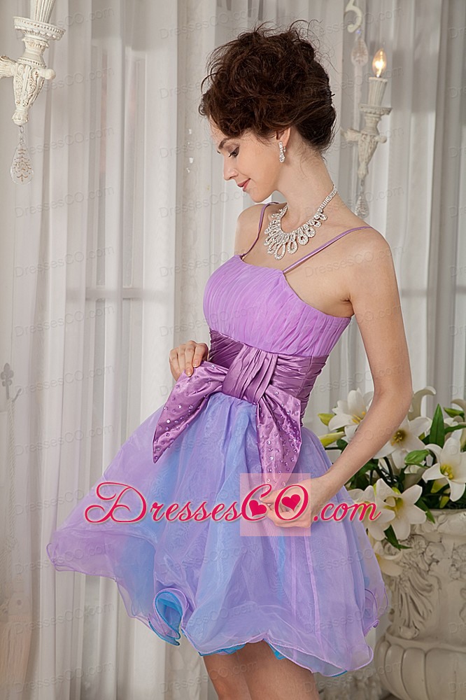 Colorful A-line / Princess Straps Cocktail Dress Organza Beading And Ruched Mini-length