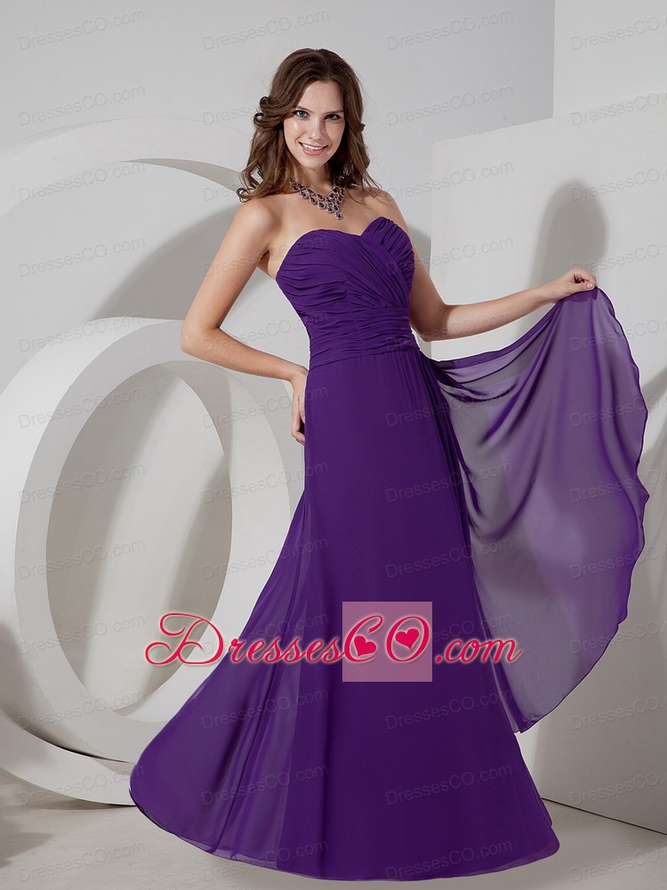 Lovely Purple Column Prom Dress Chiffon Ruched Long