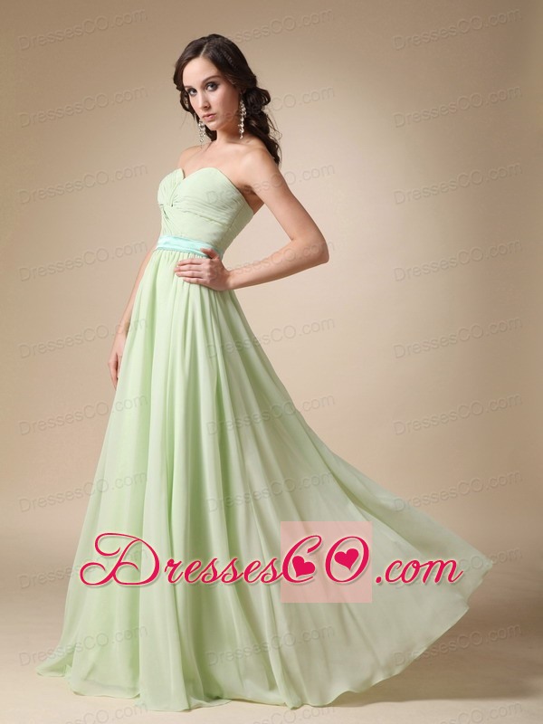 Yellow Green Empire Long Belt Chiffon Prom / Evening Dress