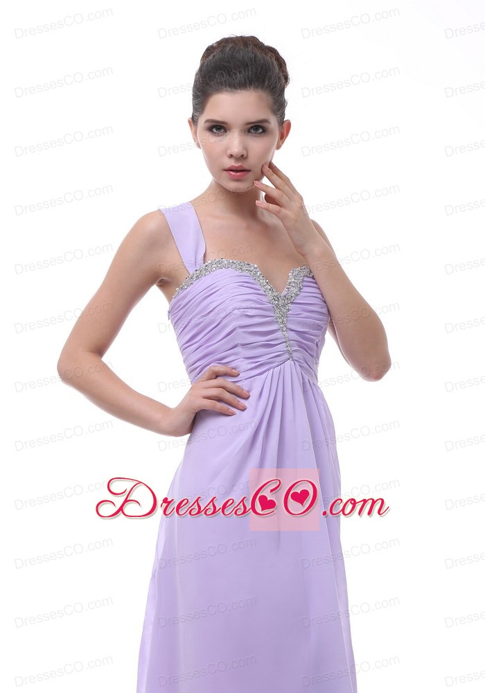 Lavender Straps Prom Dress With Beaded And Ruching Decorate Knee-length