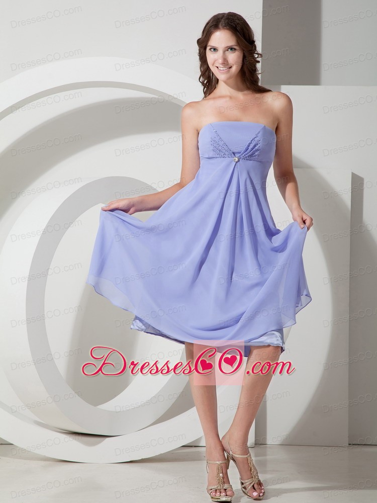 Elegant Lilac Empire Strapless Dama Dress For Quinceanera Chiffon Beading
