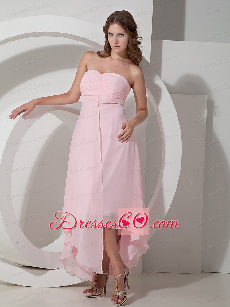 Baby Pink Empire Strapless Asymmetrical Chiffon Prom Dress