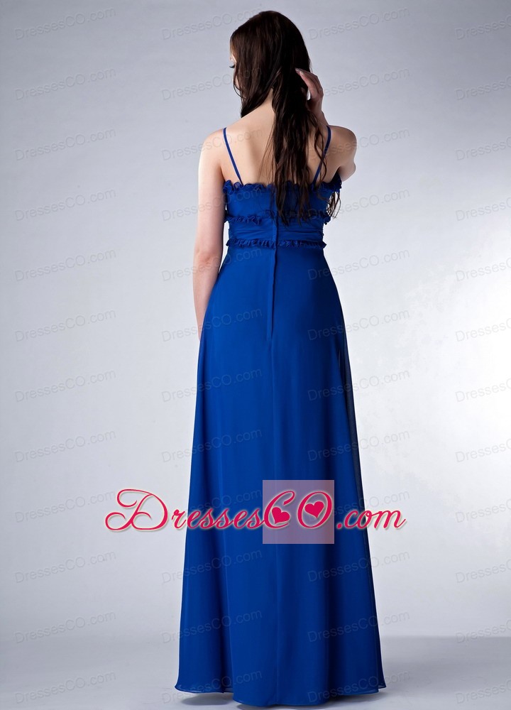 Popular Royal Blue Empire Straps Dama Dress For Quinceanera Chiffon Long