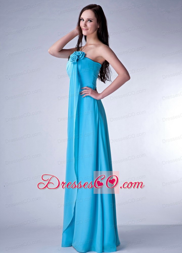 Customize Teal Empire Strapless Prom Dress Chiffon Hand Made Flowers Long