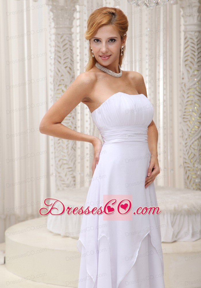 Simple White Wedding Dress For Custom Made Ruched Bodice Tea-length