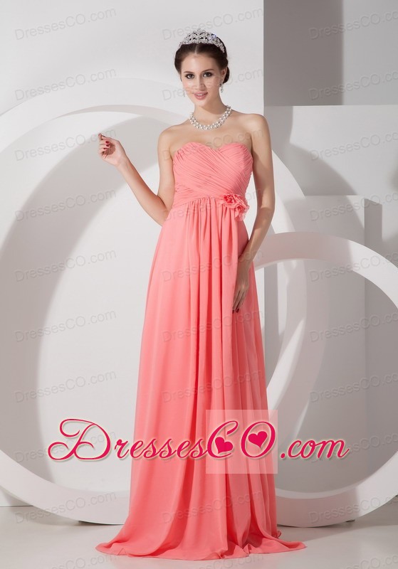Watermelon Prom Dress Chiffon Ruches and Hand-made