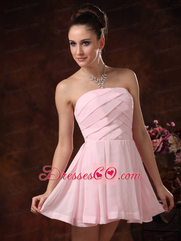 Baby Pink Ruched Mini-length Club Strapless Cocktail Dress For Custom Made