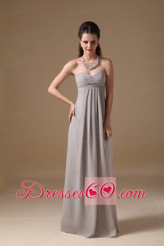 Grey Empire Long Chiffon Ruched Dama Dress For Quinceanera