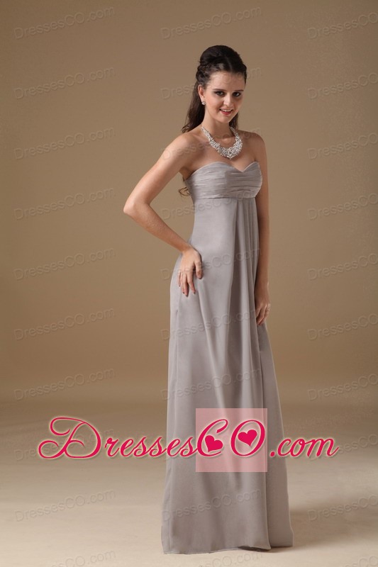 Grey Empire Long Chiffon Ruched Dama Dress For Quinceanera