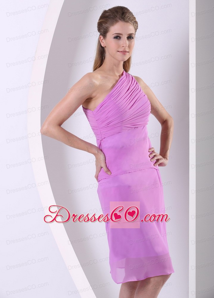 Beaded One Shoulder Chiffon Lavender Knee-length Simple Homecoming / Prom Dress