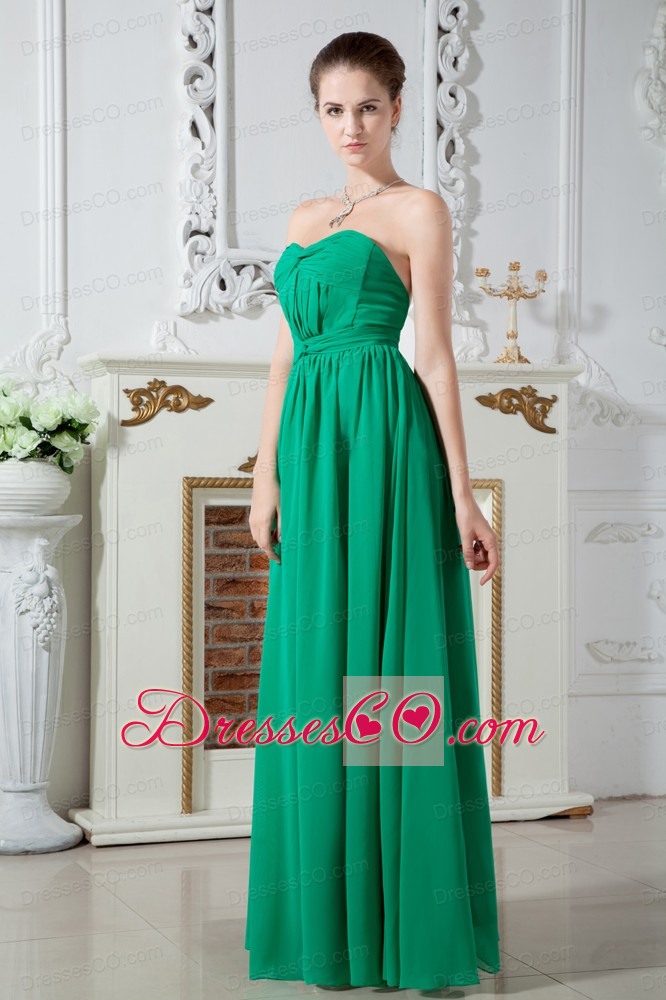 Green Empire Ruched Dama Dress For Quinceanera Long Chiffon