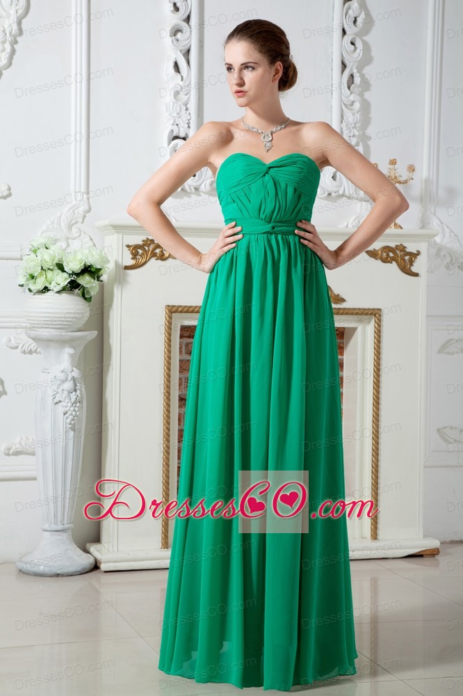 Green Empire Ruched Dama Dress For Quinceanera Long Chiffon