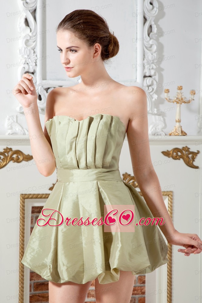 Olive Green A-line Cocktail Dres Ruched Mini-length Taffeta