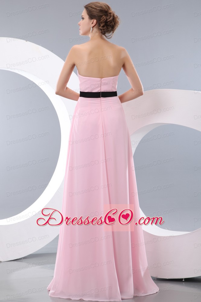 Elegant Baby Pink Empire Strapless Belt Prom Dress Chiffon