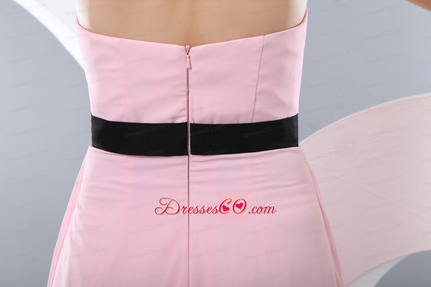 Elegant Baby Pink Empire Strapless Belt Prom Dress Chiffon