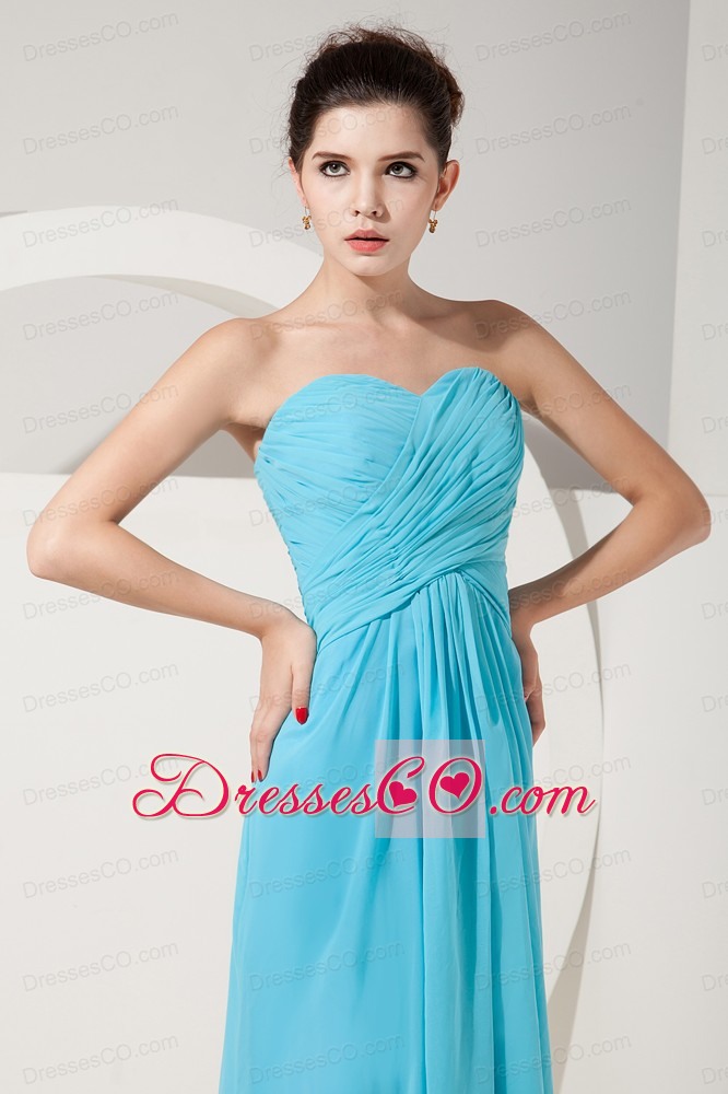Elegant Baby Blue Empire Ruched Prom Dress Long Chiffon