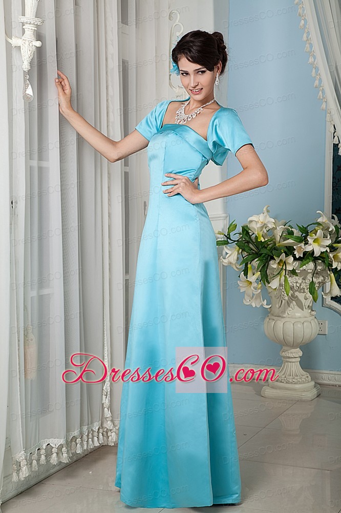Cheap Aqua Blue Prom Dress Column Strapsless Long Satin