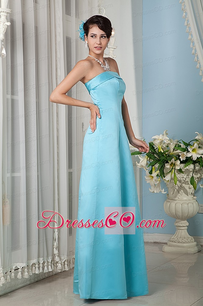 Cheap Aqua Blue Prom Dress Column Strapsless Long Satin