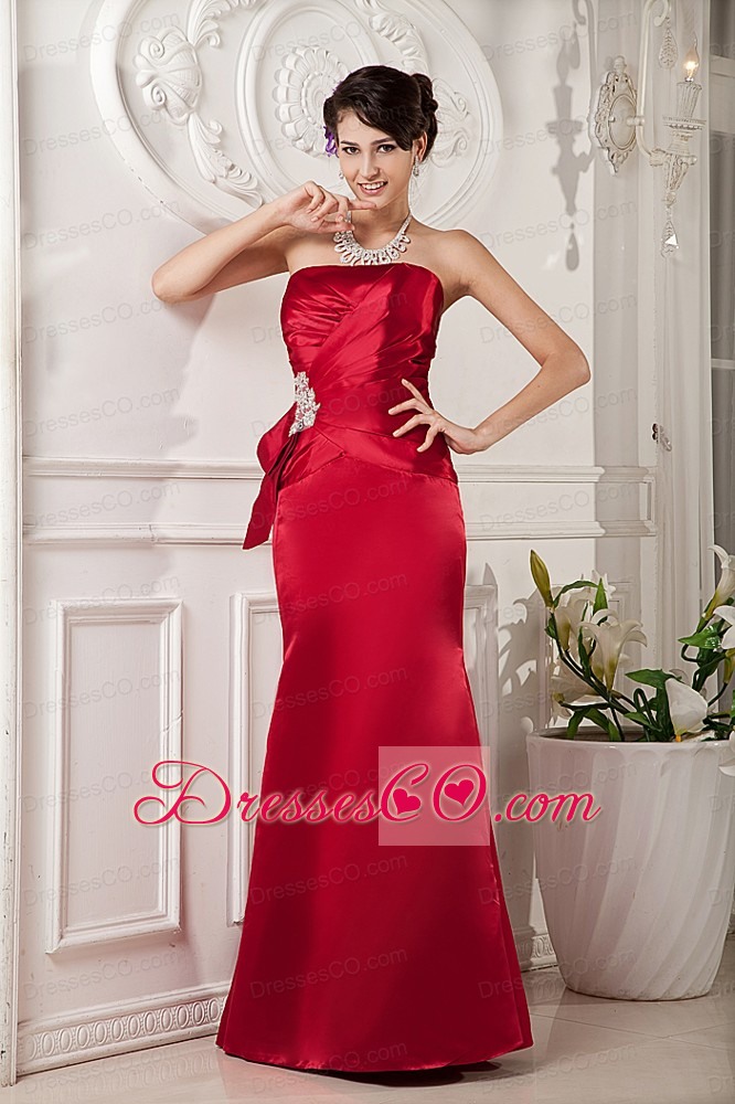 Red Dama Dress For Custom Made Column Strapless Long Satin Beading