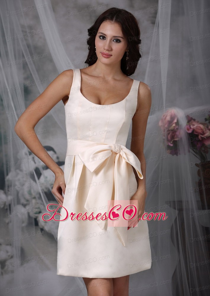 Off White Column Straps Mini-length Taffeta Bow Prom Dress