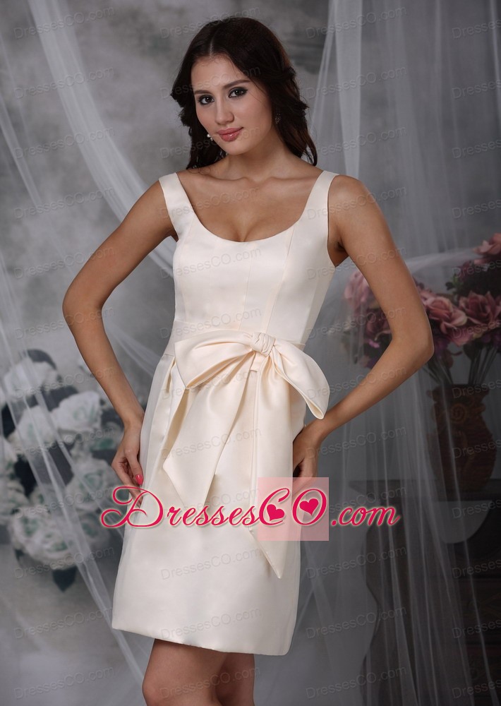 Off White Column Straps Mini-length Taffeta Bow Prom Dress