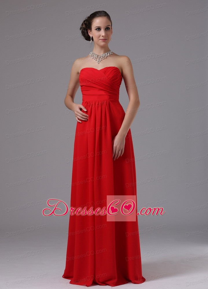 Red And Ruched For Prom Dress Chiffon Long