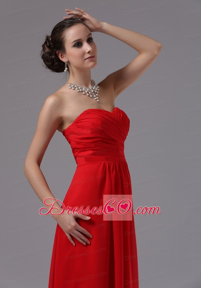 Red And Ruched For Prom Dress Chiffon Long