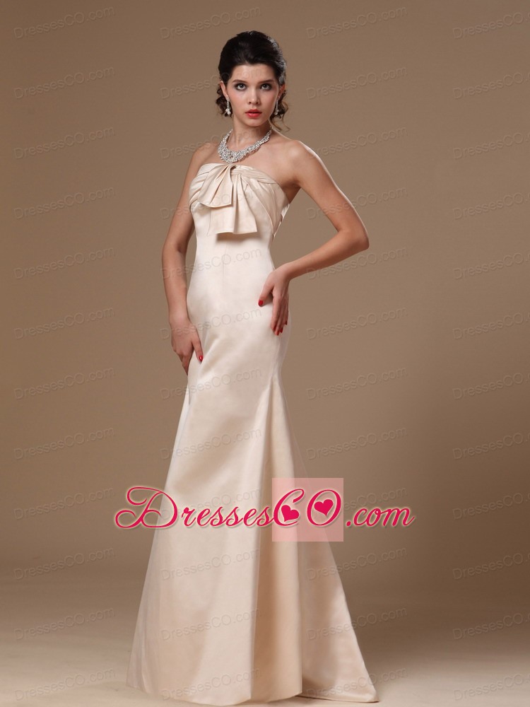 Satin Champagne Strapless Column Brush Simple Prom Gowns