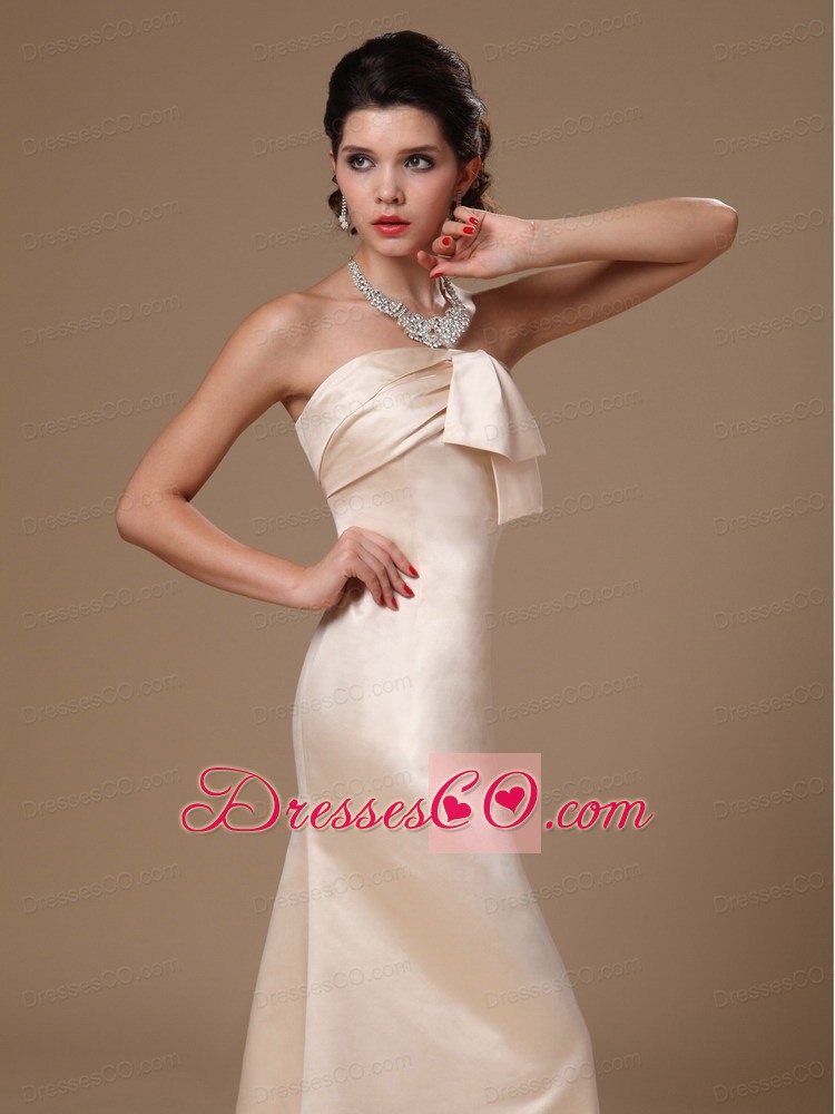 Satin Champagne Strapless Column Brush Simple Prom Gowns