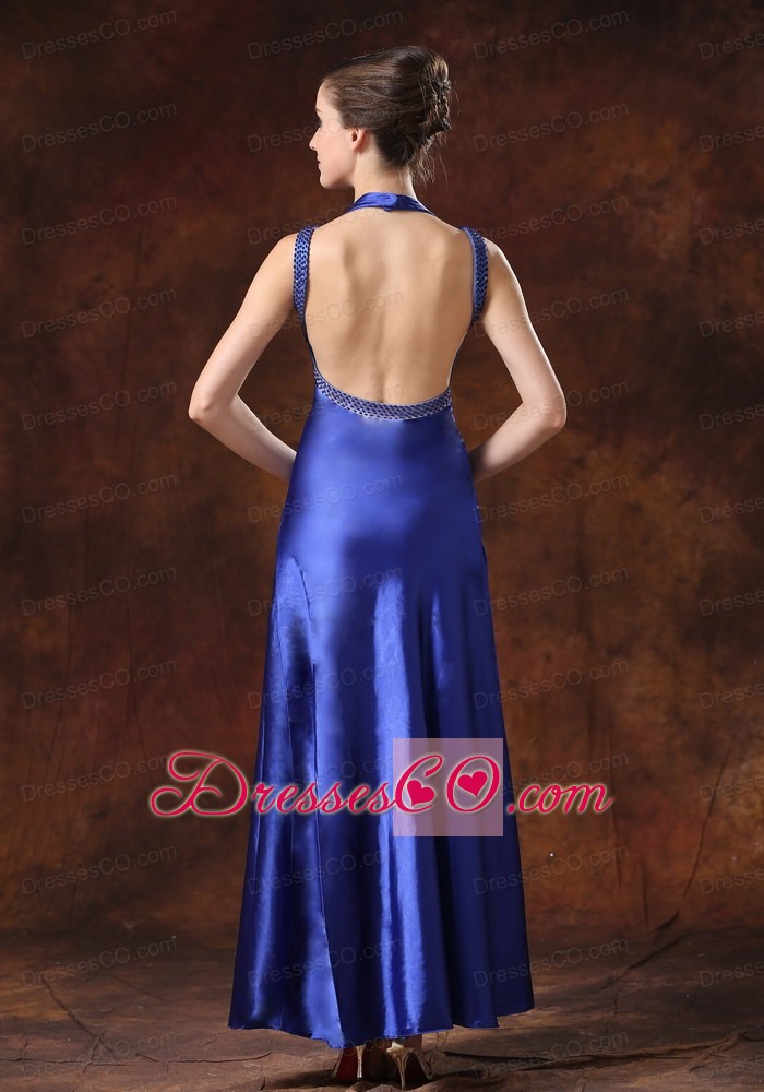 Maxi Beaded Decorate Waist Halter Column / Sheath Evening Dress Backless