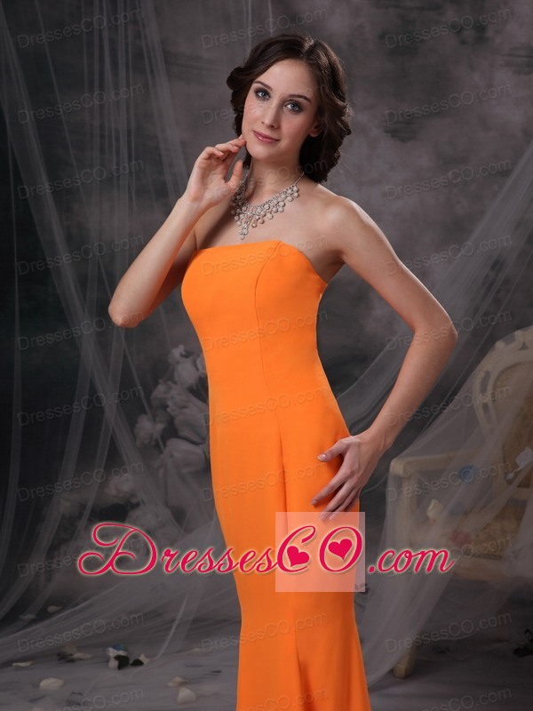 Popular Orange Mermaid Evening Dress Strapless Satin Long